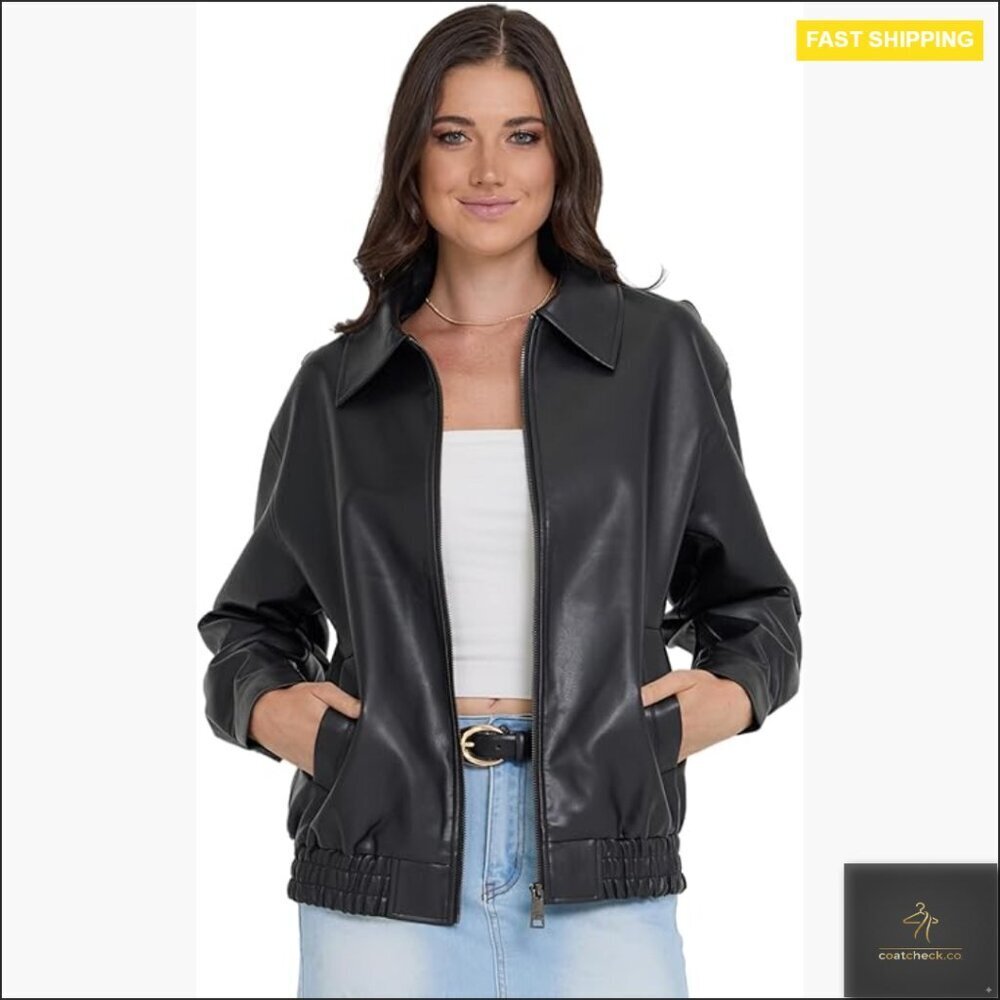 Faux Leather Oversized Bomber Jacket, Plus Size Motorcycle Style